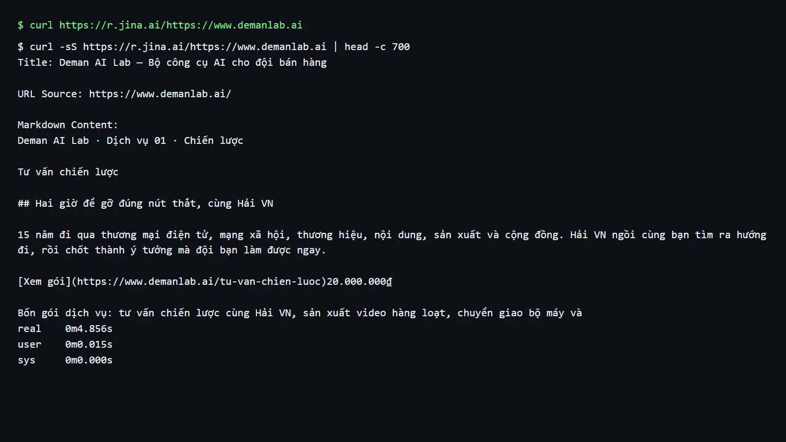 Trang web được chuyển thành Markdown sạch sau 5 giây