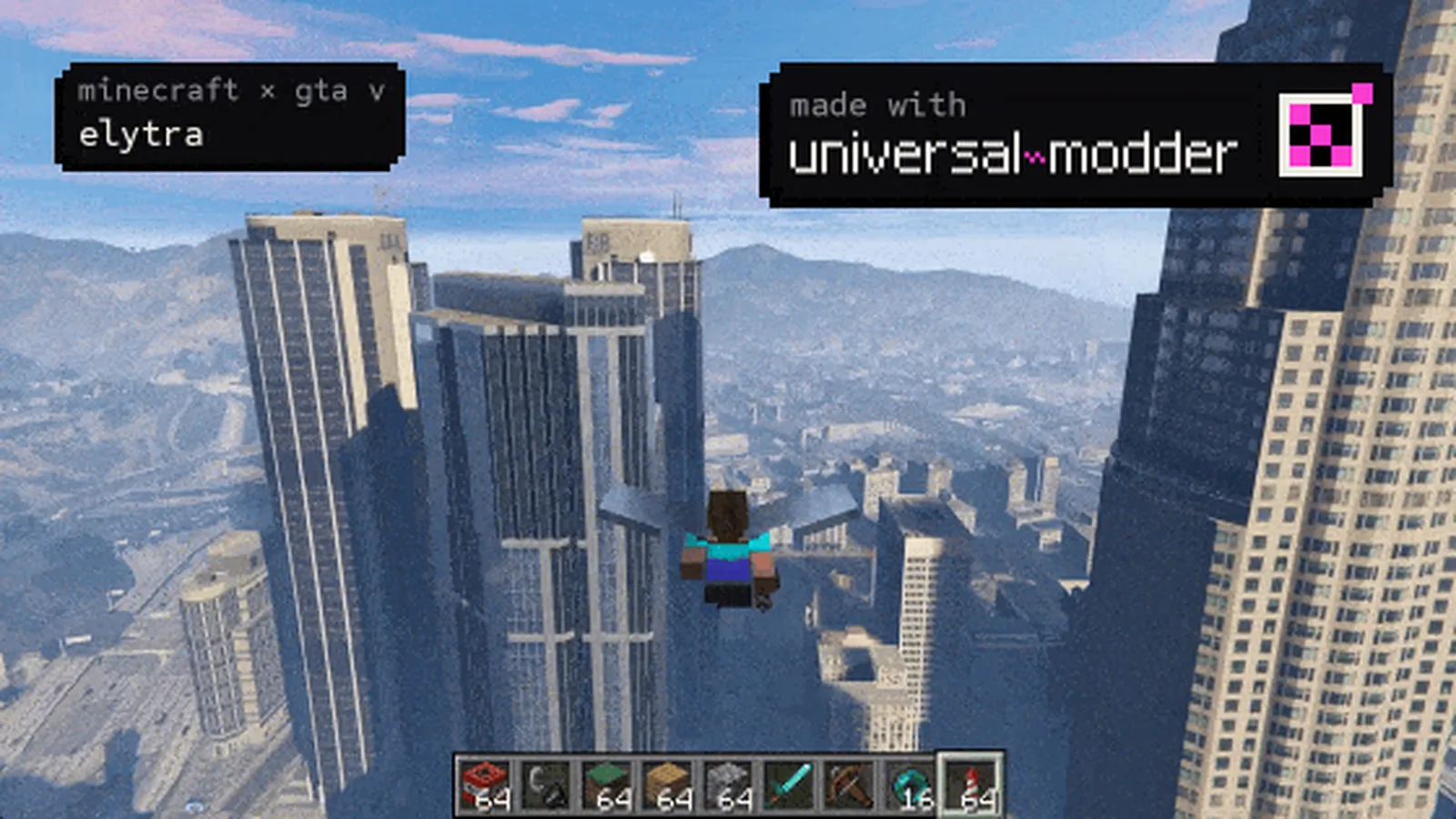 Minecraft trong GTA V: Steve bay elytra qua Los Santos