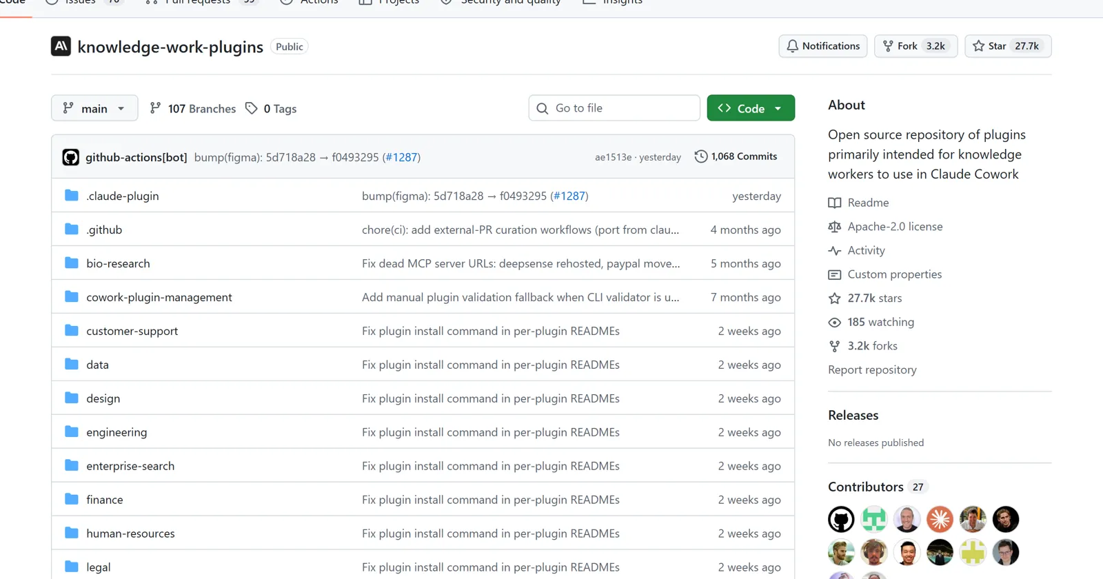 Trang GitHub kho knowledge work plugins ngày 9/10