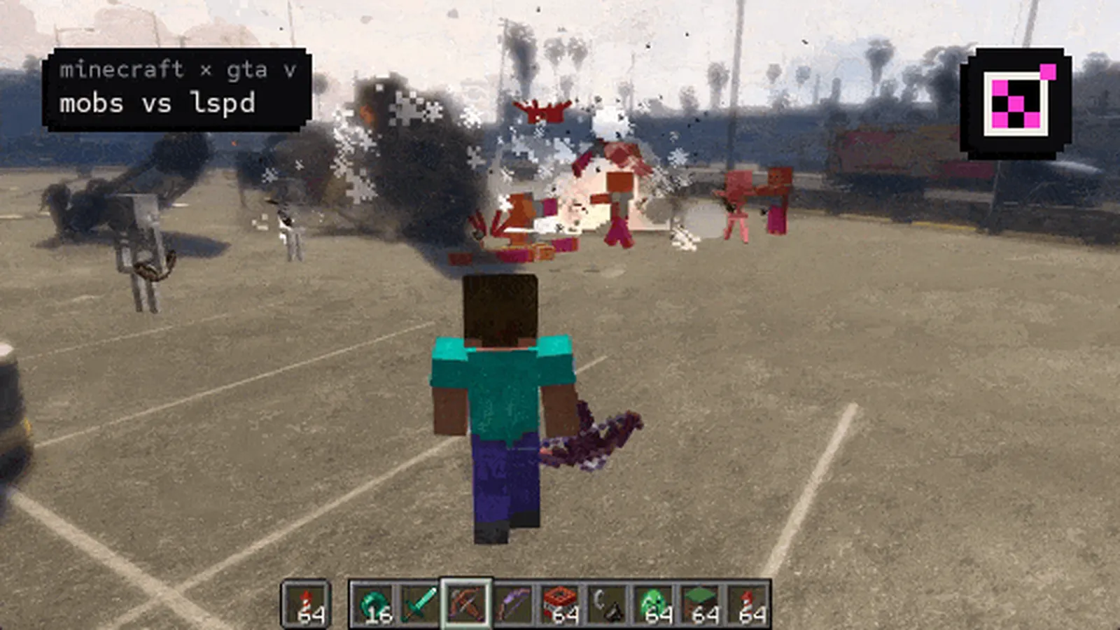 Quái Minecraft đánh nhau với cảnh sát trong GTA V