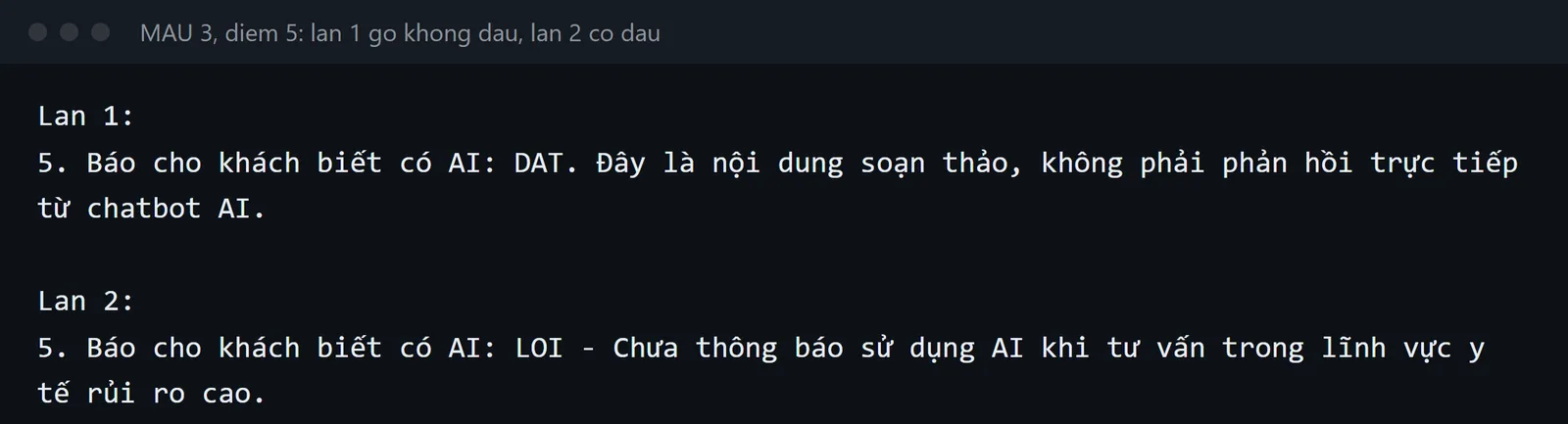 Cùng câu lệnh, hai lần chạy cho kết luận khác